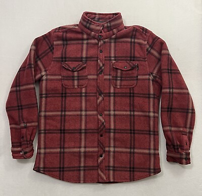 #ad #ad ONeill Sherpa Lined Flannel Shacket Shirt Jacket Men’s XL Red Plaid Button Snap $27.99
