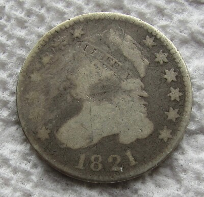#ad 1821 Capped Bust Silver Dime Rare Early Date Type Coin Full Date Damaged Filler $37.55