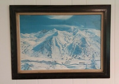 #ad Vintage Ski Map Alta Utah Hal Shelton ORIGINAL 1965 Antique Framed $599.99