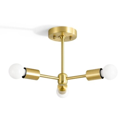 #ad Antique Brass 3 Light Semi Flush Ceiling Light Fixture Brushed Gold $87.00