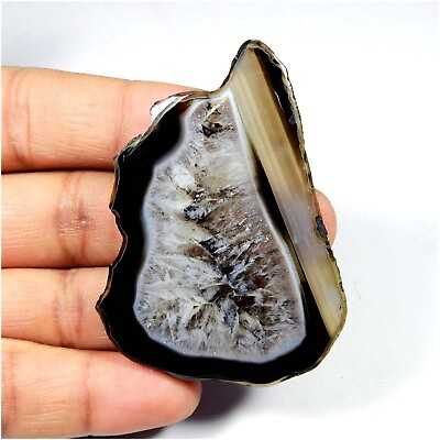 #ad Slice Black Agate Druzy Cabochon Loose Natural Geode Gemstone 128 Cts #10030 $8.96