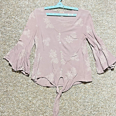 #ad Massimo Purple Floral Print Long Sleeve Blouse Size S $9.95
