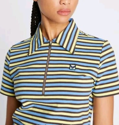#ad $130 New NWOT Tory BURCH zip Striped Polo Top SHIRT S SeeAll My Sales $44.98
