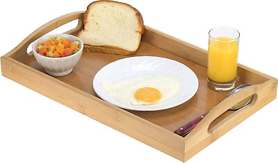 #ad Serving Tray Bamboo Wooden Tray with Handles Great for Dinner Trays Tea Tray $19.99