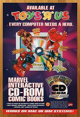 #ad 1993 Marvel CD ROM Comic Books Print Ad Poster Toys R Us Spider Man Wolverine $14.99