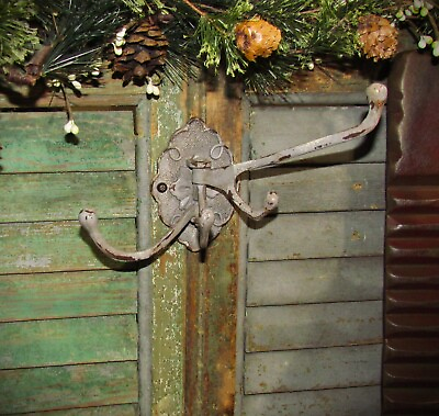 #ad Primitive Vtg Style Country Ornate Three Pronged Swivel Wall Hanger Hook $24.90