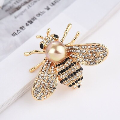 #ad Refinement Bee Pins Brooch For Women Full Rhinestones Scarf Pin Accessories $2.61