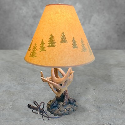 #ad Antler Table Desk Lamp Deer Hunting Cabin Man Cave Rustic Bedside Reading Light $59.99