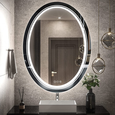 #ad LED Bathroom Mirror Adjustable Front Lights Anti Fog Oval Vanity Mirror Backlit $119.93