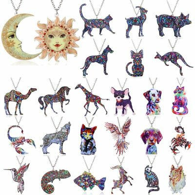 #ad CharmThermal Transfer Printing Animal Cat Dog Acrylic Necklace Pendant Women New C $2.01