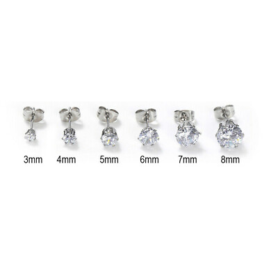 #ad 10 Pairs lot Earring Stud Round Cubic Zirconia Stainless Steel Earring Piercing $6.59