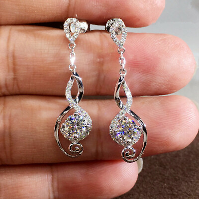 #ad Elegant 925 Silver Filled Drop Earring Women Jewelry Cubic Zircon Gift $3.09