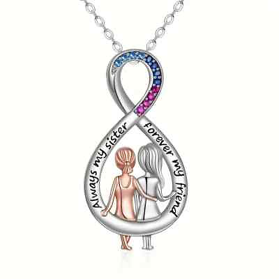 #ad Always My Sister Fashion Rhinestone Infinity Symbol Pendant Necklace Women Gift $10.98