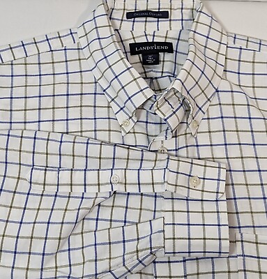 #ad Lands End Button Down Shirt Mens 17 1 2 36 XLT Original Oxford Green Blue White $17.77