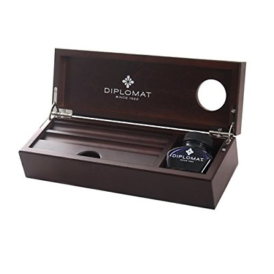 #ad Diplomat Wooden Desk Case with Royal Blue Ink Dark Wenge Color Holds Two Pens $120.00