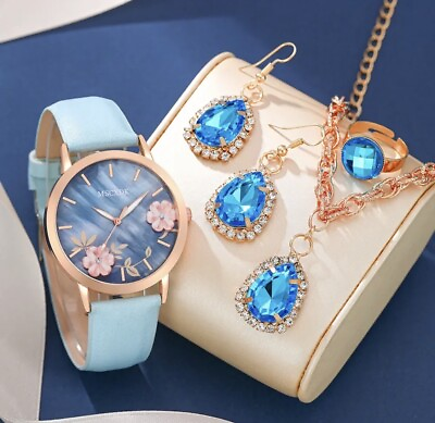 #ad Women#x27;s Luxury Sky Blue Quartz Watch Set Unique Special Gift Fashion GBP 35.00