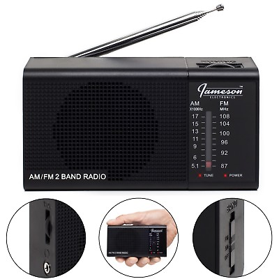 #ad *NEW* Jameson Electronics AM FM Portable Battery Operated Black Radio Transistor $17.95