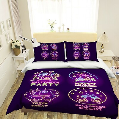 #ad 3D Purple Night Happy G120 Halloween Bed Pillowcases Duvet Cover Quilt Amy AU $144.99