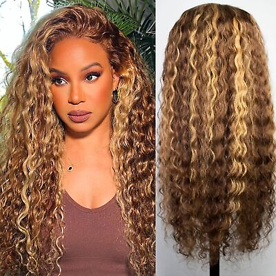 #ad UNice Indian Highlight Blonde Water Curly Wave 13x4 HD Lace Front Human Hair Wig $215.31
