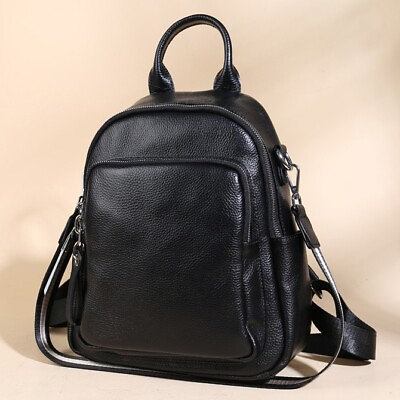 #ad Black Women Leather Backpack Genuine Leather Zipper Travel Bag Rucksack Daypack $64.80