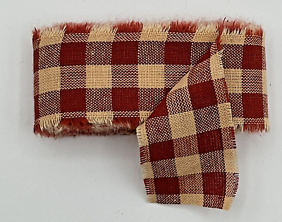 #ad 4 Yard Primitive Fabric Strip 1 1 2” Barn Red Large Check Christmas Farmhouse $6.99