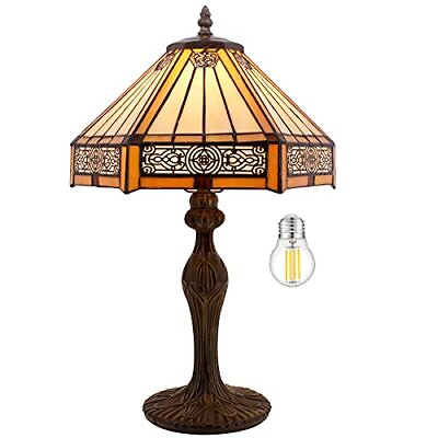 #ad Tiffany Lamp Yellow Hexagon Stained Glass Mission Style Table Lamp Desk Bedsi... $155.05