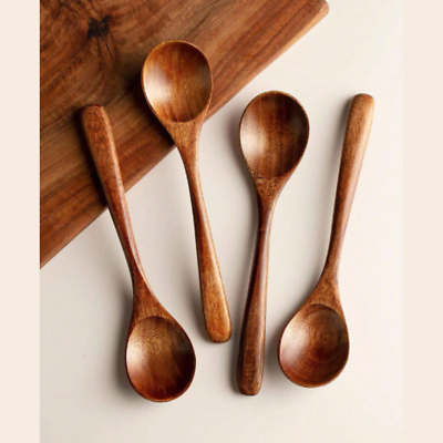 #ad 4 pieces Small Wooden Tea Coffee Stirring Spoon Cute Wooden Tableware Everyday $8.79
