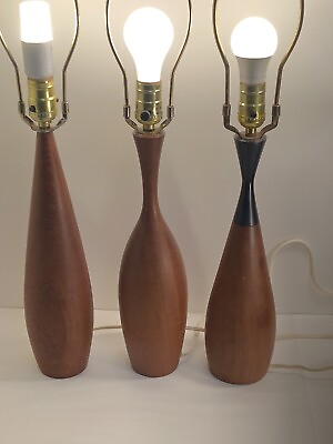 #ad #ad Set of 3 Mid Century Modern Turned Teak Danish Modern Table Lamps 24” Authentic $3000.00