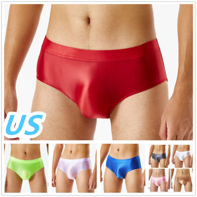 #ad US Men Glossy Briefs Bikini Panties Smooth Low Rise Bulge Pouch Thongs Underwear $7.93
