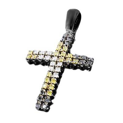 #ad 1 4 9 Ct Simulated Mens Cross Pendant 14K Black Gold Plated Sterling Silver $287.70