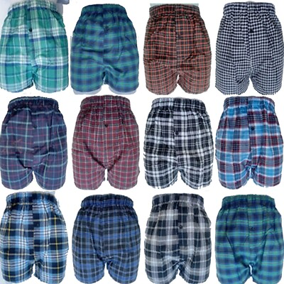 #ad 6 Mens Woven Boxer Shorts Underwear Button Fly Cotton Rich Underpants Loose Fit GBP 10.99