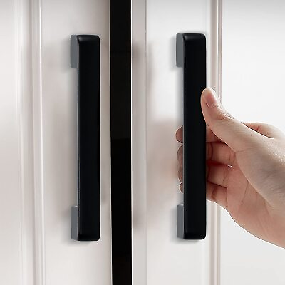 #ad 10Pcs Drawer Handles Push Pull Door Kitchen Window Closet Black Cabinet Square $18.62