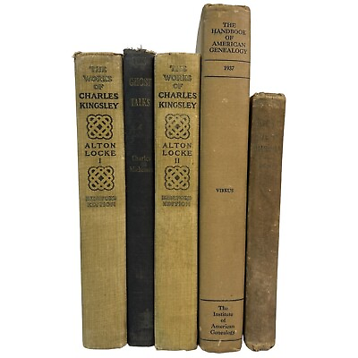 #ad Lot of 5 Decorative Book Stack Staging Prop Shelf Library Antique Tan Neutral $30.00