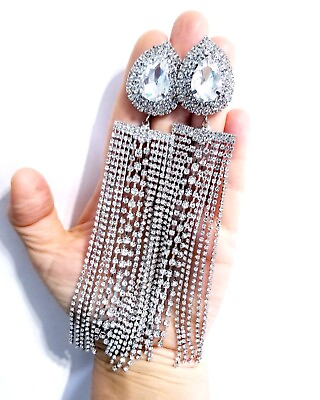 #ad Clear Drop Dangle Chandelier Rhinestone Crystal Pageant Bridal Earrings 6.4 Inch $38.99