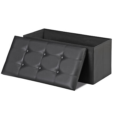 #ad 30 inches Folding Storage Ottoman 80L Storage Bench for Bedroom Hallway Black $28.58