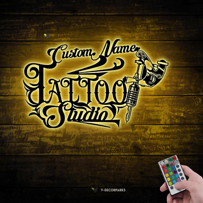 #ad Personalized Ink Studio Name Sign Custom Tattoo Artist Metal Wall Art LED Light $135.99