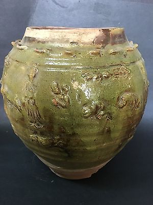 #ad Chinese Antique Yuan Dynasty Green Glazed Pottery Jar $299.00