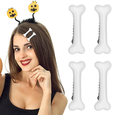 #ad 4 Pack White Bone Hair Clips Goth Barrettes Halloween Vivid Dog Bones Hairpins A $12.12