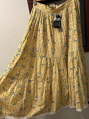 #ad 1930s 1940s Vintage Yellow Bonnet Print Cotton Skirt XS $100.00