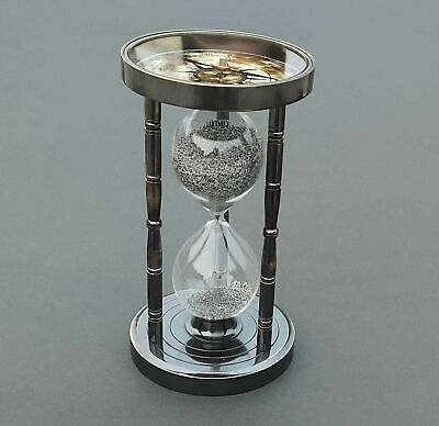 #ad 5 Min#x27;s Antique Brass Hourglass Sand Timer with Compass Table Desk Decor Gift $89.00