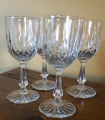 #ad Anchor Hocking? CANFIELD Clear Mid Century Glass CLARET WINE Stem Goblets Set 4 $9.99