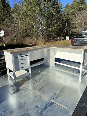 #ad SAUDER L Shaped Desk 65.118 Inch Drawers Soft Engineered Wood White $250.00