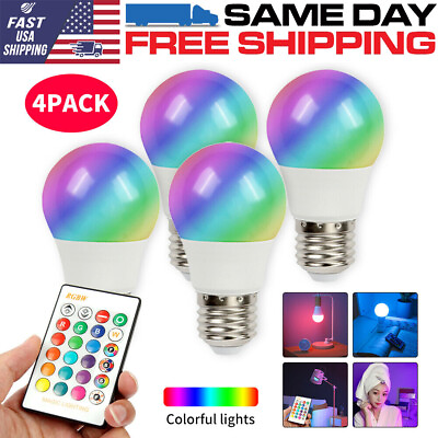 #ad 4X E26 RGB LED Bulbs Magic Color Changing Lighting Decor Light IR Remote Control $13.95