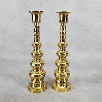 #ad Vintage Pair Mid Century 9quot; Tall Brass Candlesticks Taper Candle $42.88