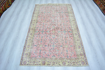 #ad Turkish Vintage Red Floral Carpet 3.8x6.5ft Faded Red Antique Handmade Rug $165.00