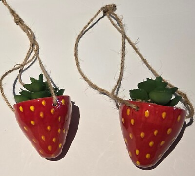 #ad Two Small Strawberry Hanging Artificial Succulent Plants $15.98