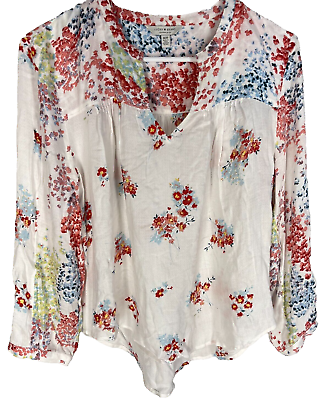 #ad LUCKY BRAND Blouse Size Medium V Neck Semi Sheer Floral Top Shirt Boho Spring $15.95