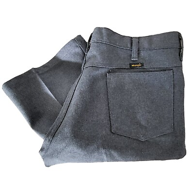 #ad Wrangler Rancher Pants Polyester 34x29 Vintage USA Made Grey Mens Western Slacks $23.00
