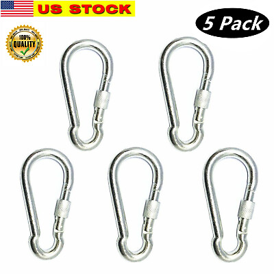 #ad 5x 4.5quot; Big Heavy Duty 750LBS Stainless Steel Hook Carabiner Screw Keychain $15.99