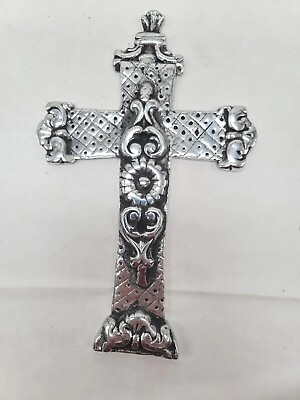 #ad Pewter Cross Wall Hanging with Talavera Design and Sunflower 11 Inches Crucifix $23.99